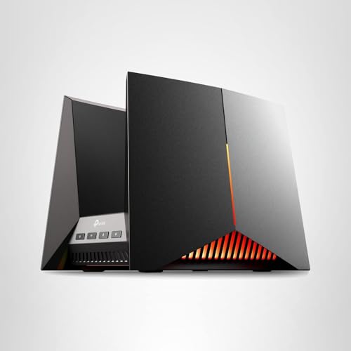 TP-Link Archer GE800: tri-band WiFi 7 gaming router, 12-stream, 10G ports, RGB, turbo acceleration, gaming optimized.