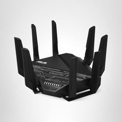 ASUS RT-BE96U: tri-band WiFi 7 router, 6GHz support, dual 10G ports, high performance, advanced security features.
