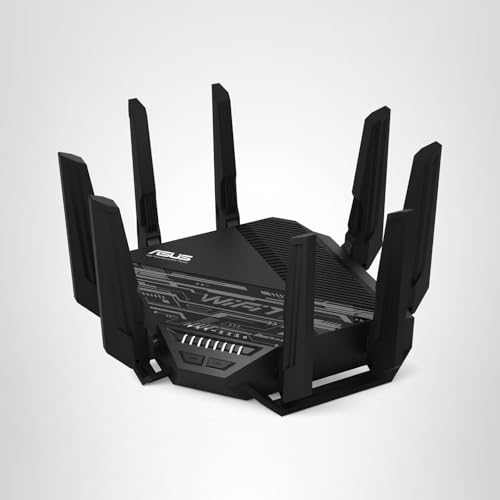 ASUS RT-BE96U: tri-band WiFi 7 router, 6GHz support, dual 10G ports, high performance, advanced security features.