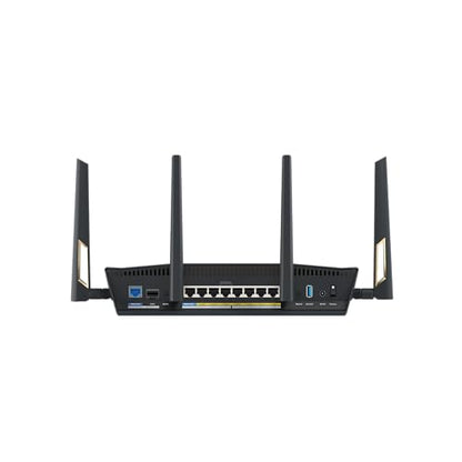 ASUS RT-BE88U: dual-band WiFi 7 router, dual 10G ports, high capacity, VPN, strong security, ideal for heavy use.