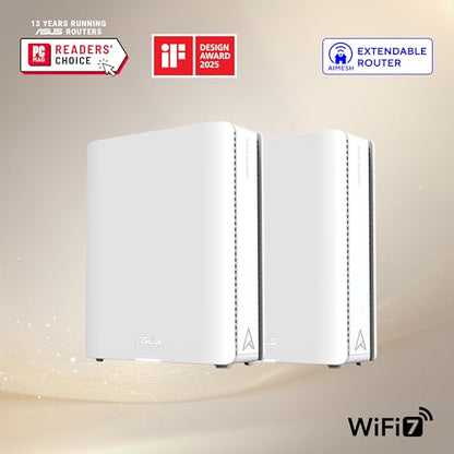 ASUS RT-BE88U: dual-band WiFi 7 router, dual 10G ports, high capacity, VPN, strong security, ideal for heavy use.