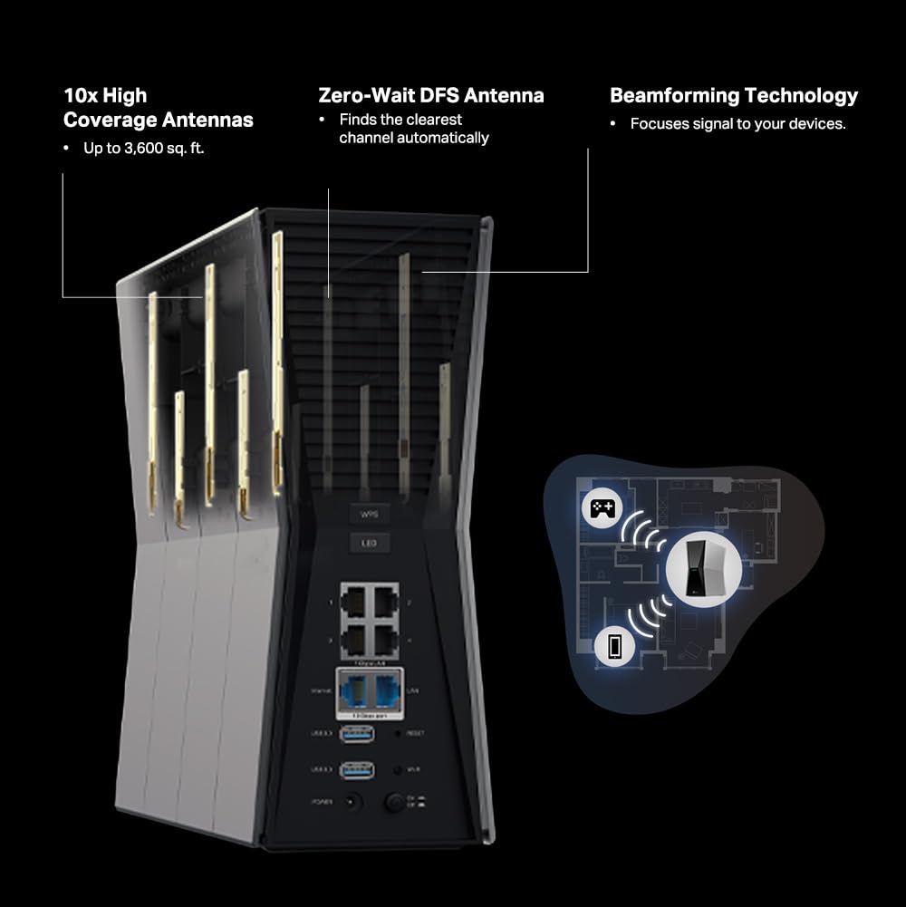 TP-Link Archer BE770: tri-band WiFi 7 router, multi-gig ports, 2x USB, supports VPN, mesh, strong performance for smart homes.