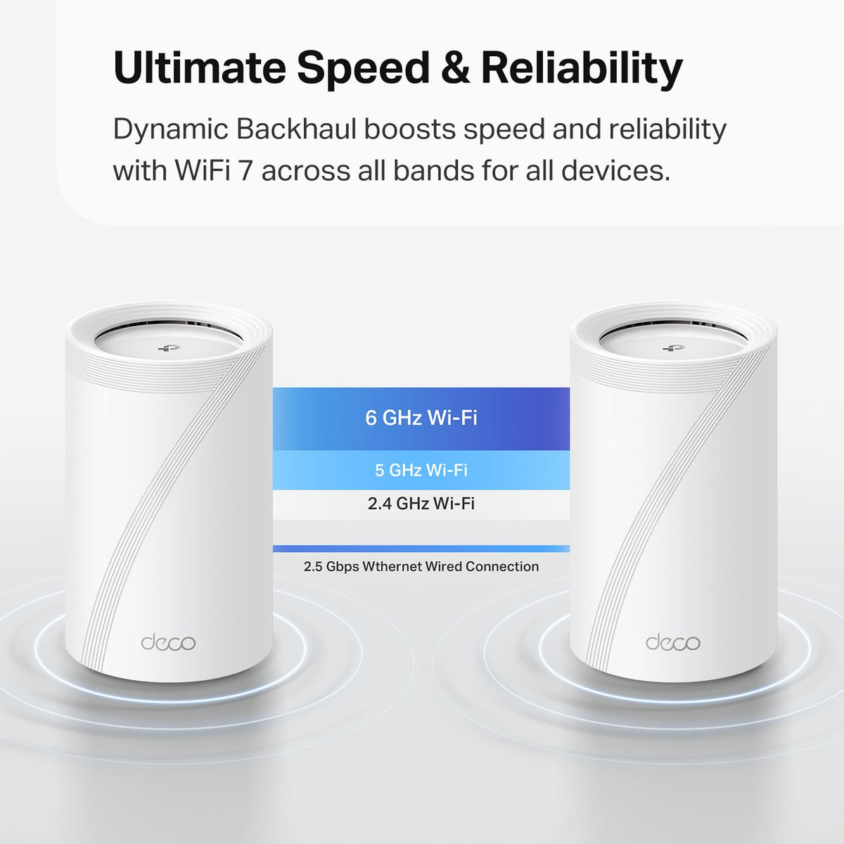 TP-Link Deco BE63: mesh WiFi 7 system, whole-home coverage, fast speeds, 2.5G ports, reliable and scalable network.
