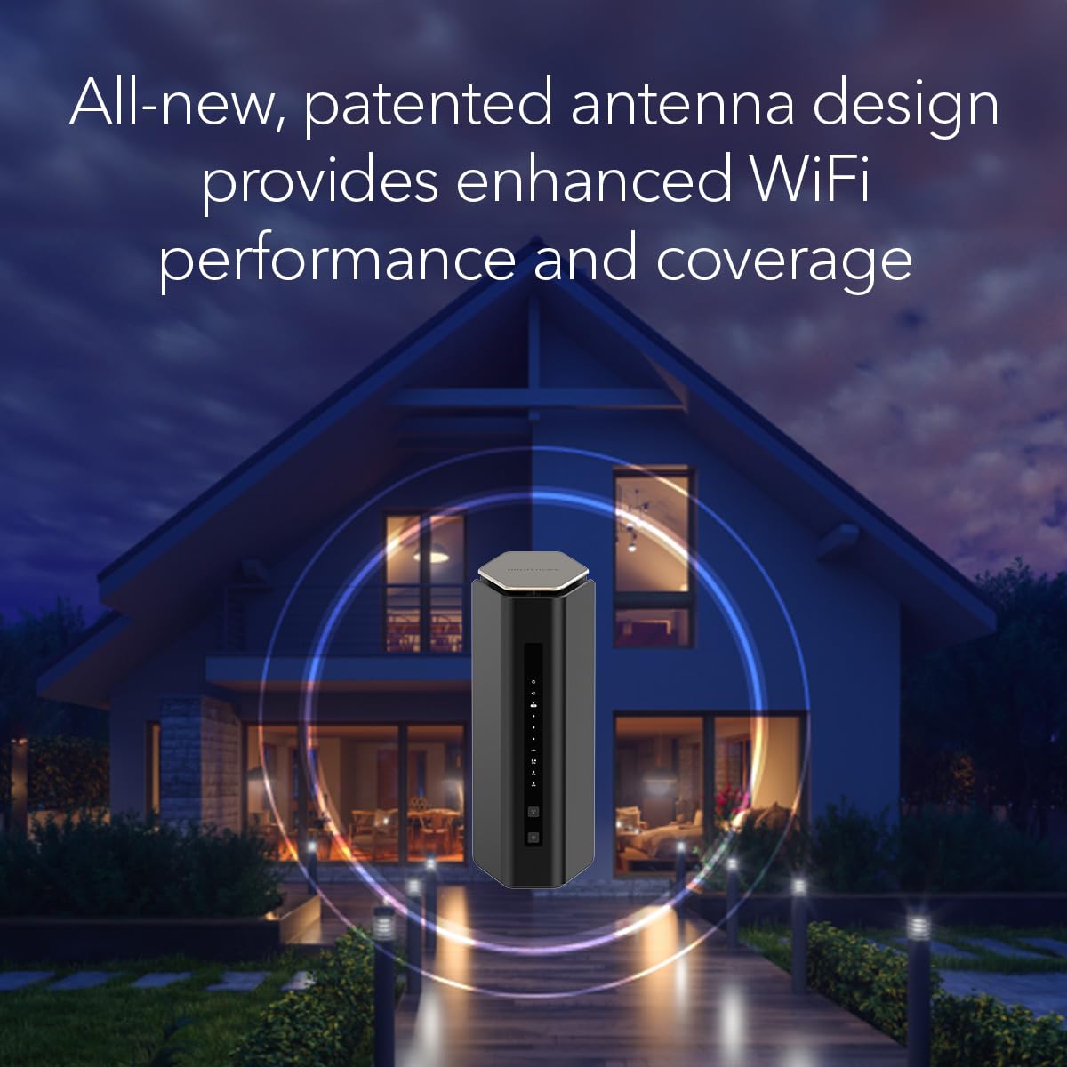 NETGEAR Nighthawk RS600: tri-band WiFi 7 router, up to 18Gbps, covers 3,300 sq ft, supports 150 devices, 10G port, secure.