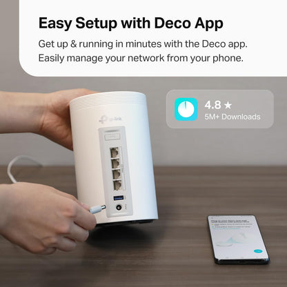 TP-Link Deco BE63: mesh WiFi 7 system, whole-home coverage, fast speeds, 2.5G ports, reliable and scalable network.