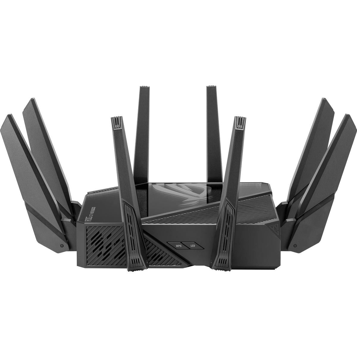 ASUS ROG Rapture GT-AXE16000: quad-band WiFi 6E gaming router, dual 10G ports, game acceleration, strong security.