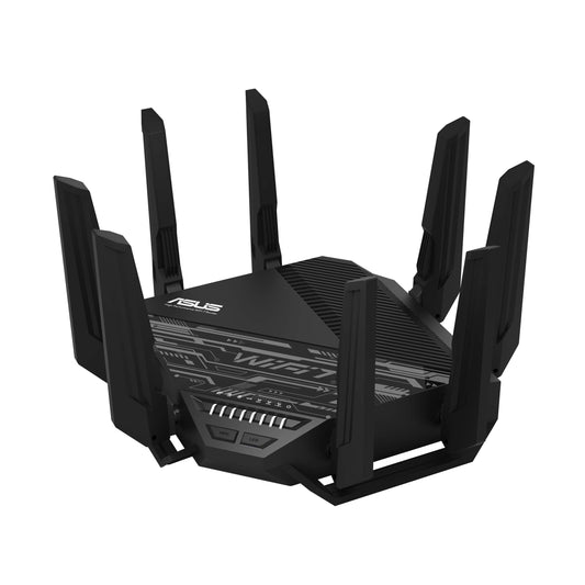 ASUS RT-BE96U: tri-band WiFi 7 router, 6GHz support, dual 10G ports, high performance, advanced security features.
