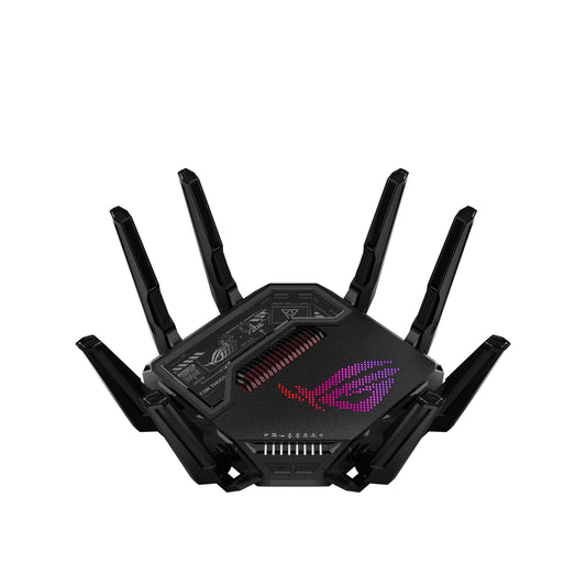 ASUS ROG Rapture GT-BE98 Pro: quad-band WiFi 7 router, dual 10G, gaming boost, VPN, high-end performance.