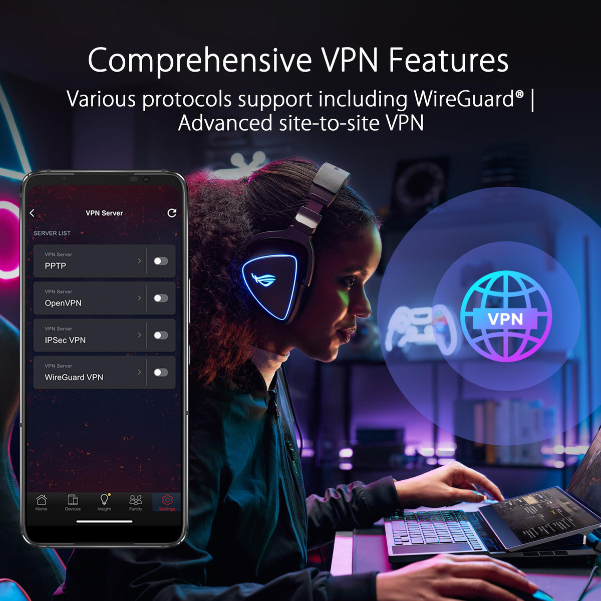 ASUS ROG Rapture GT-BE98 Pro: quad-band WiFi 7 router, dual 10G, gaming boost, VPN, high-end performance.