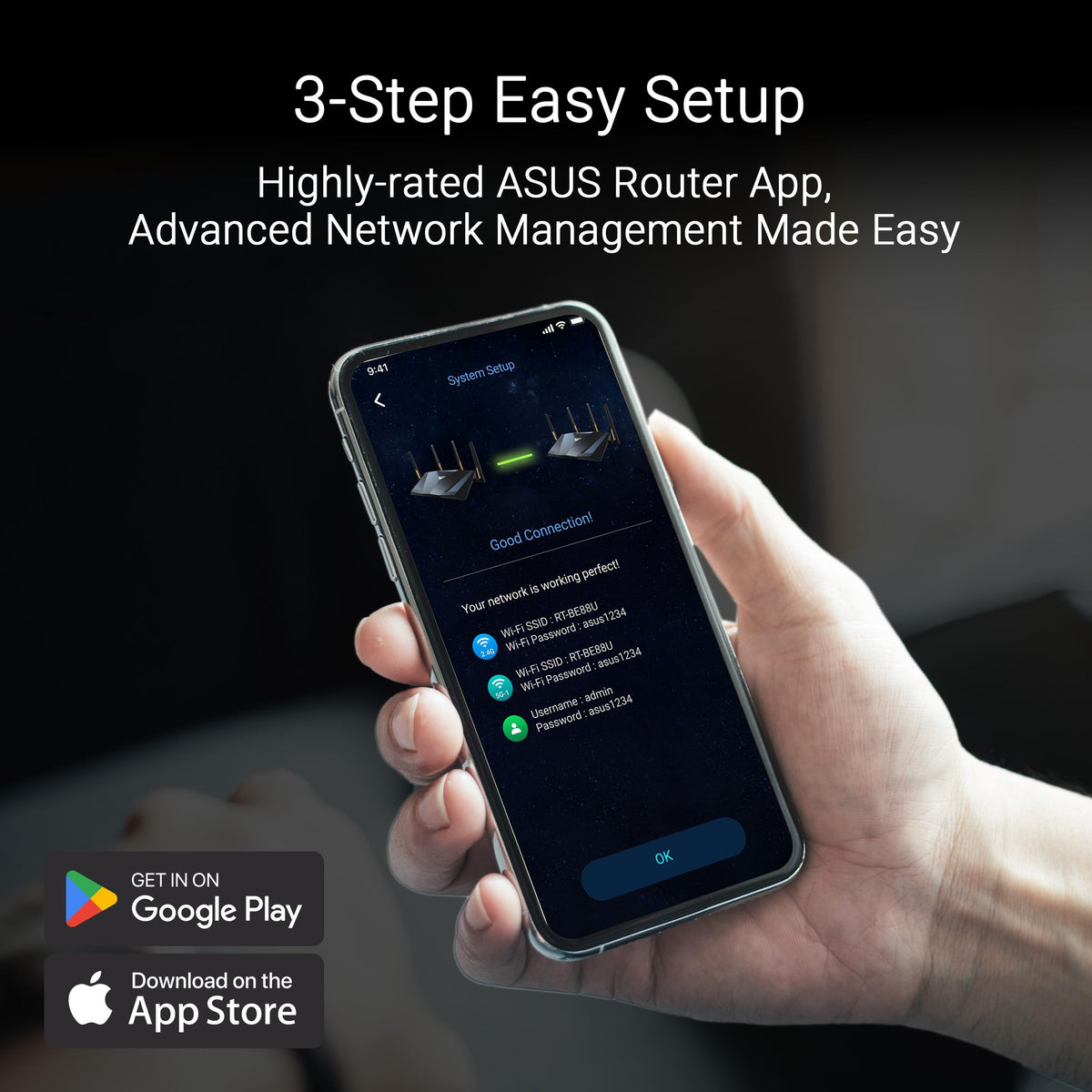 ASUS RT-BE88U: dual-band WiFi 7 router, dual 10G ports, high capacity, VPN, strong security, ideal for heavy use.